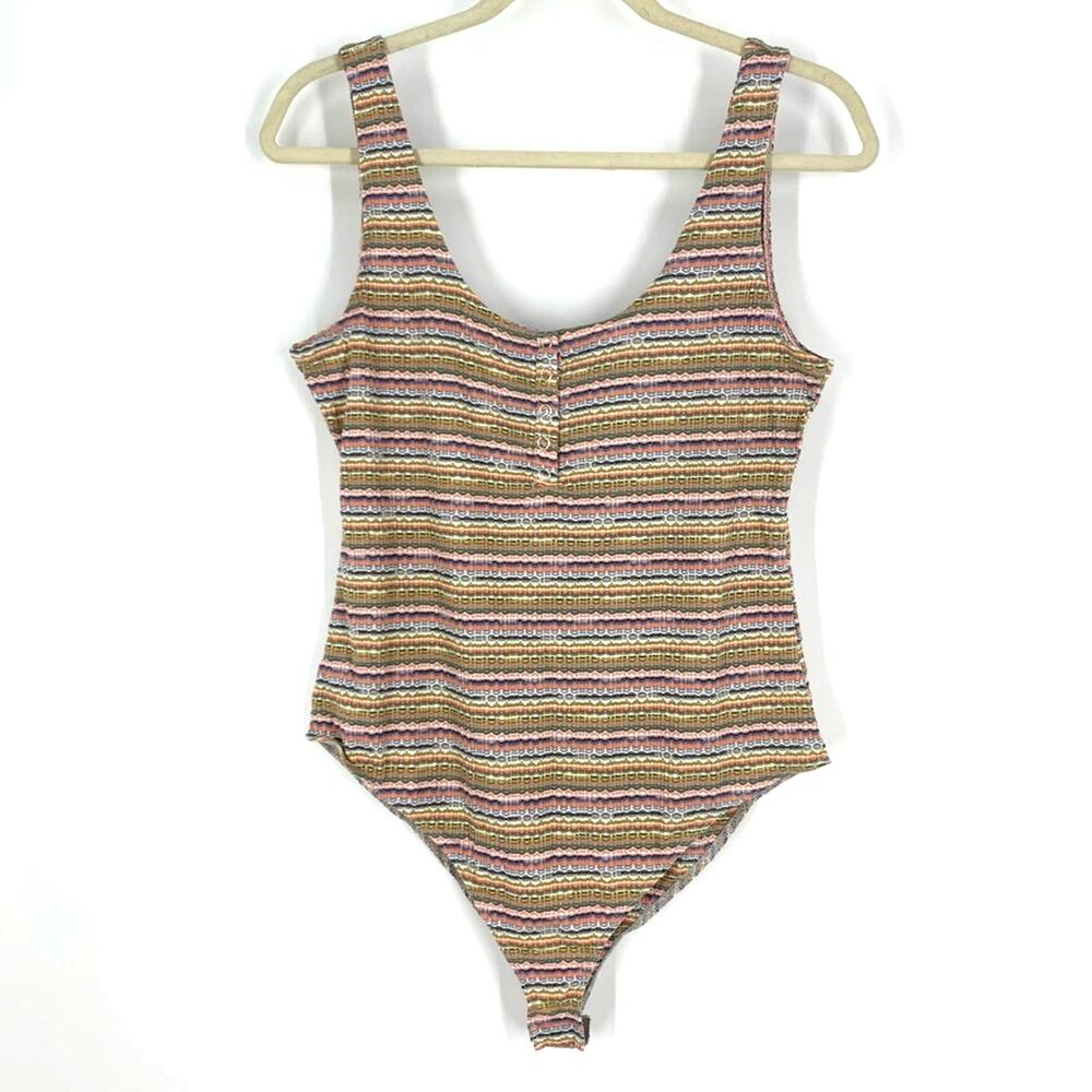 Wild Fable Snap Placket Bodysuit Size‎ Medium NWT Multicolored Textured